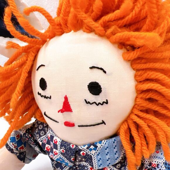 Vintage 1970’s Raggedy Ann & Andy Dolls Set Plush Red Collar Rare Original 15” - Picture 3 of 9